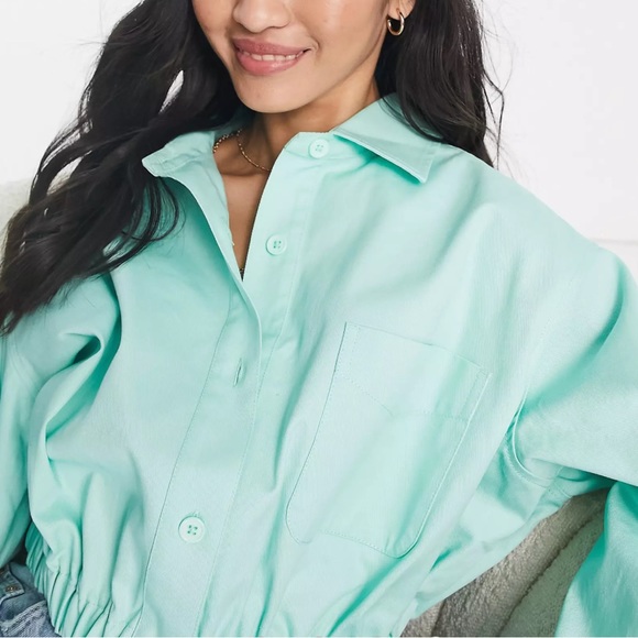 ASOS DESIGN Mint Cropped Shirt Jacket - Picture 3 of 14